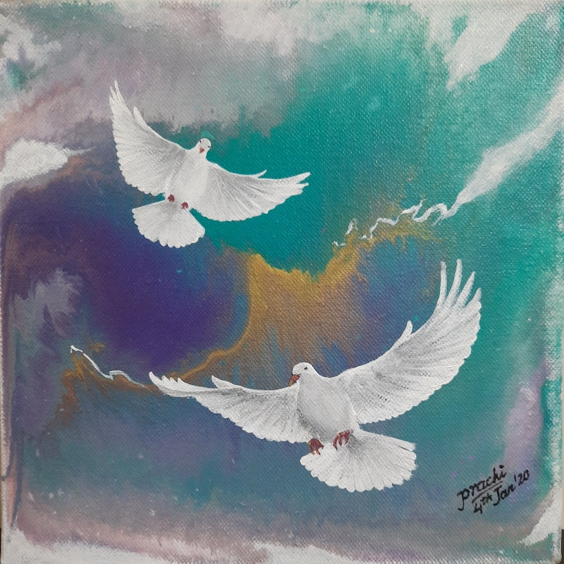 Flying Doves Acrylic Painting (8" X 8")