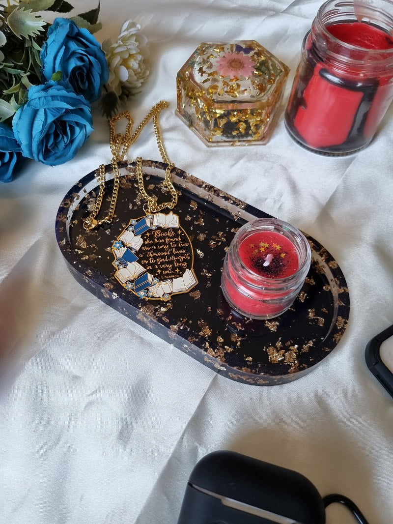 Black Resin Trinket Tray with Gold Foil