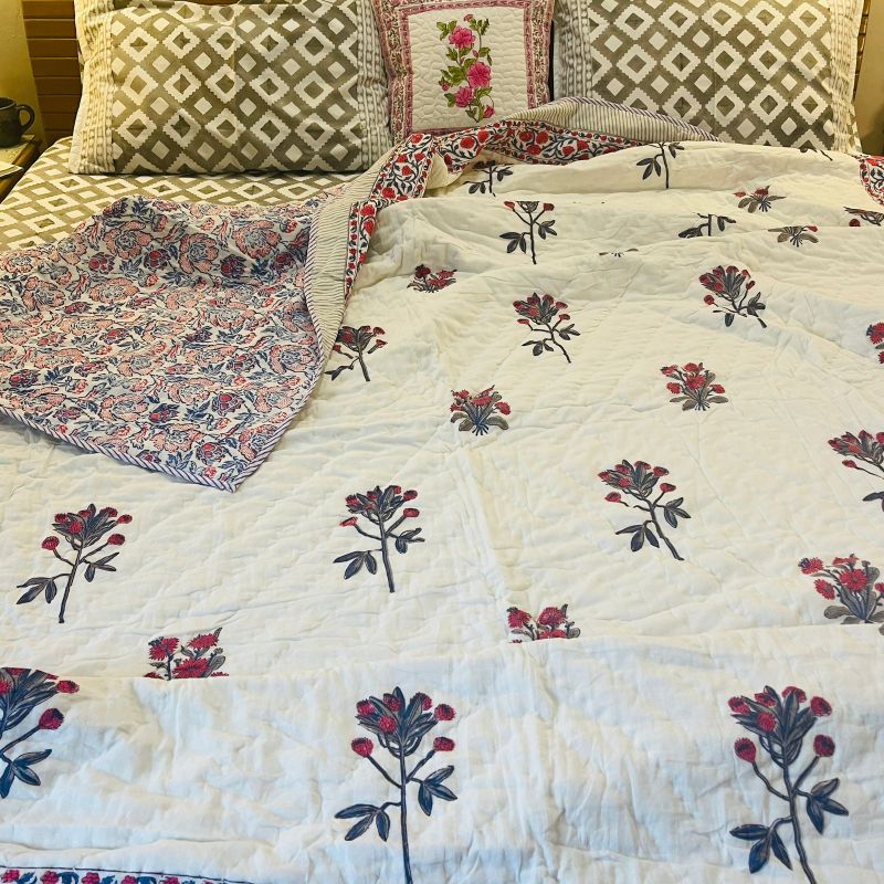 Pink Floral Cotton Quilt