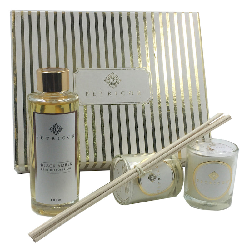 Black Amber Reed Diffuser & Candles Gift Set