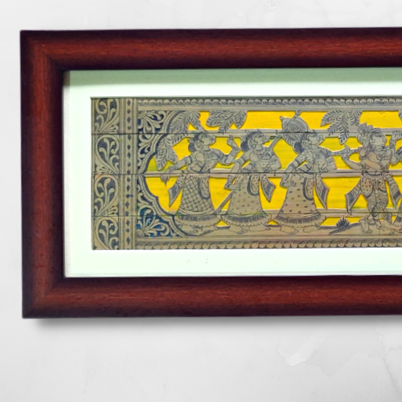 Krishna Rasleela Palm Leaf Engraving Framed Art