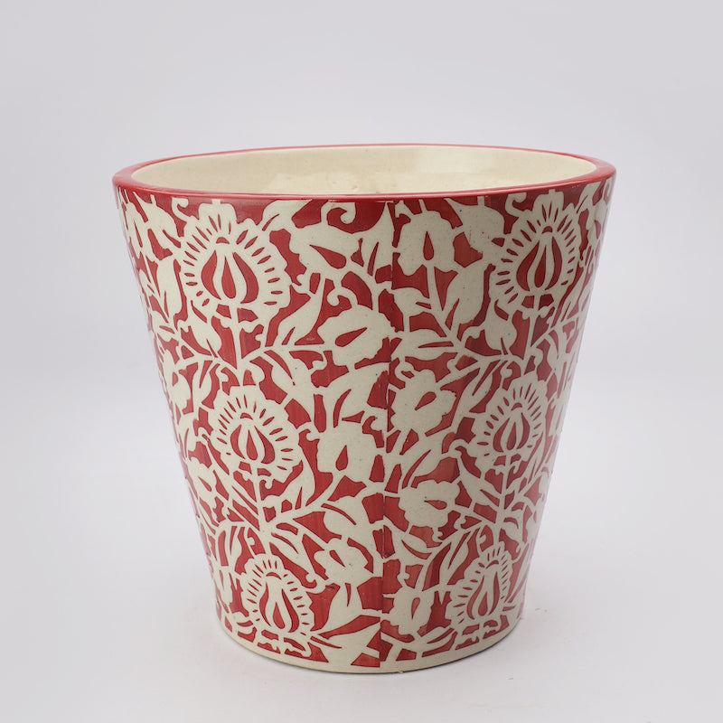 Red & White Floral Ceramic Planter