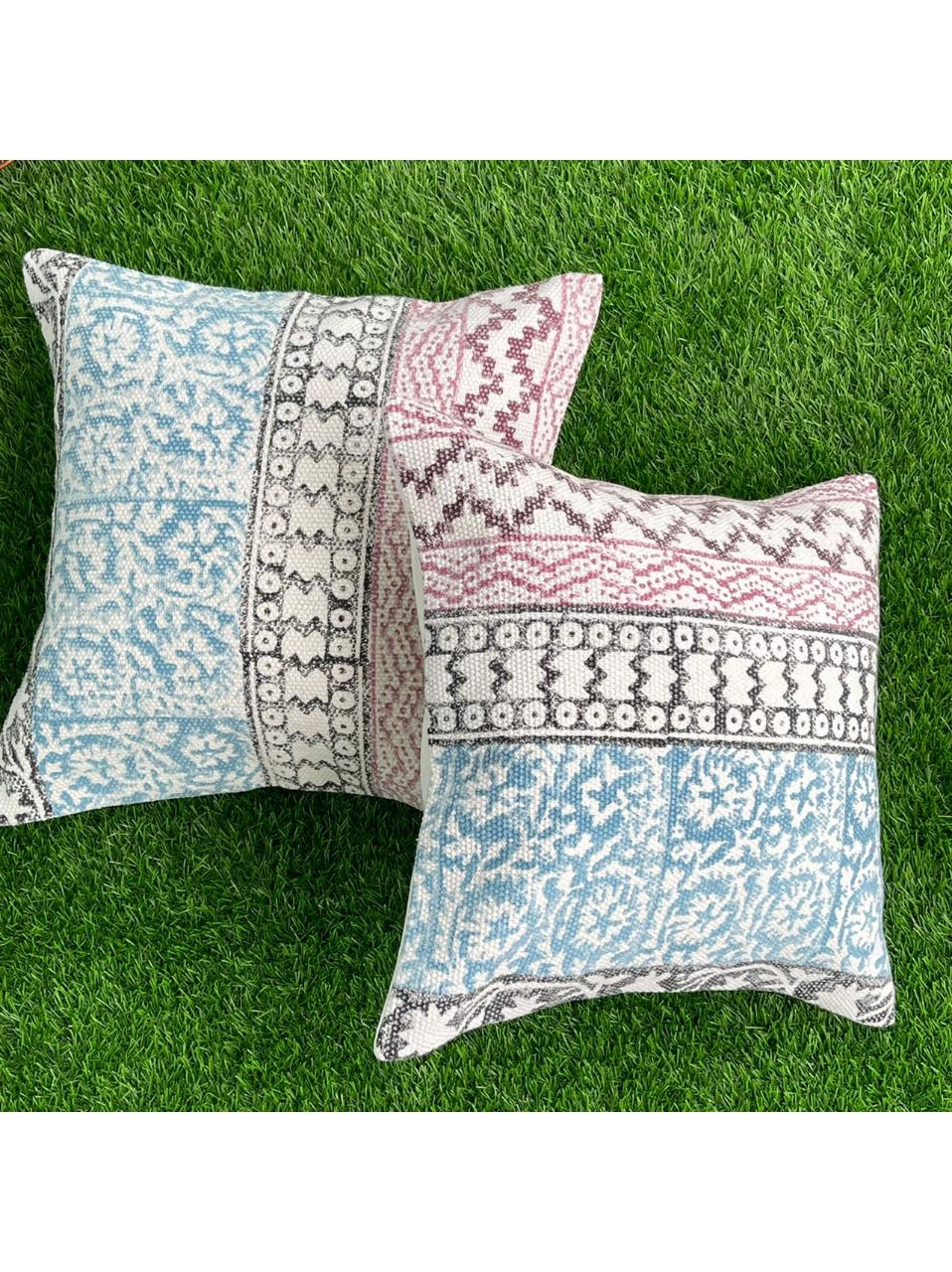 Hand Block Printed Durrie Cushion Covers (Pack of 2)