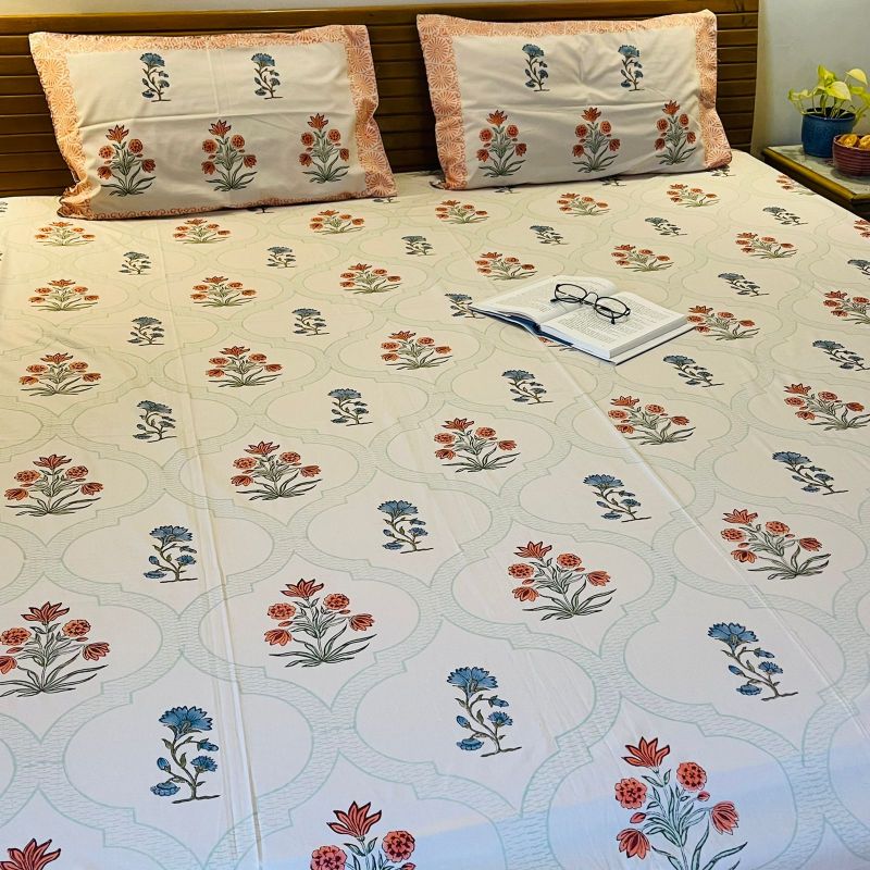 Mughal Print Premium Cotton (Queen Size) Bedsheet Set