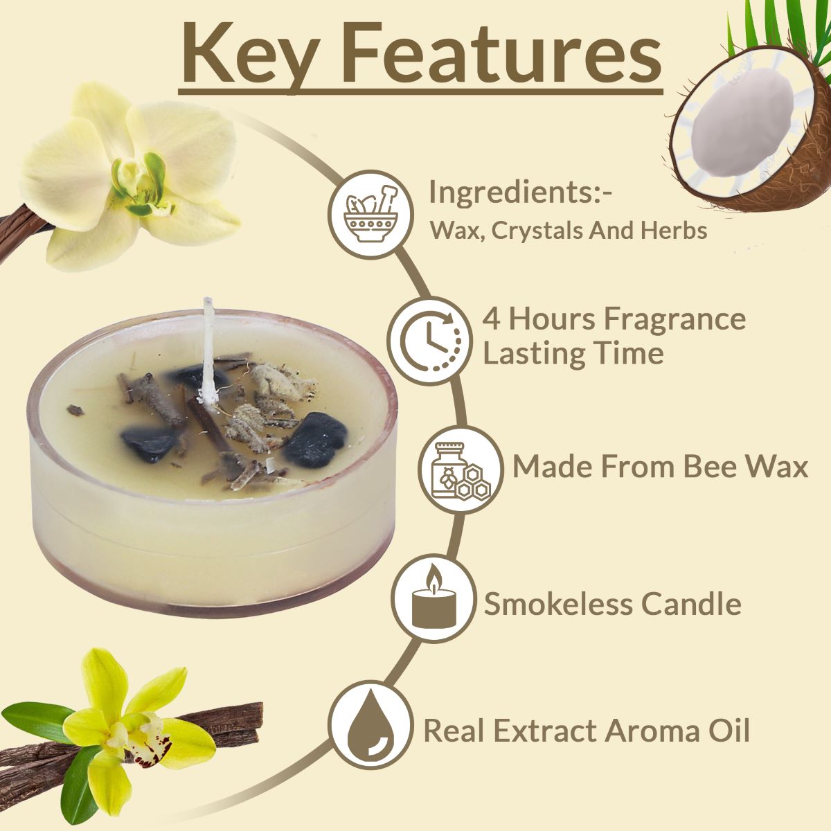 CocoVanilla Scented Bee's Wax Tea Light Candles (Set of 10)