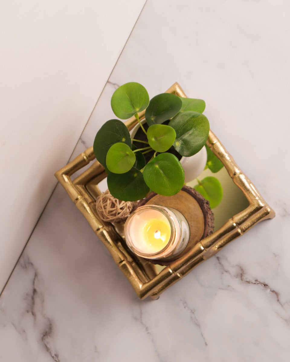 Bamboo Designed Mirror Vanity Tray / Napkin Holder