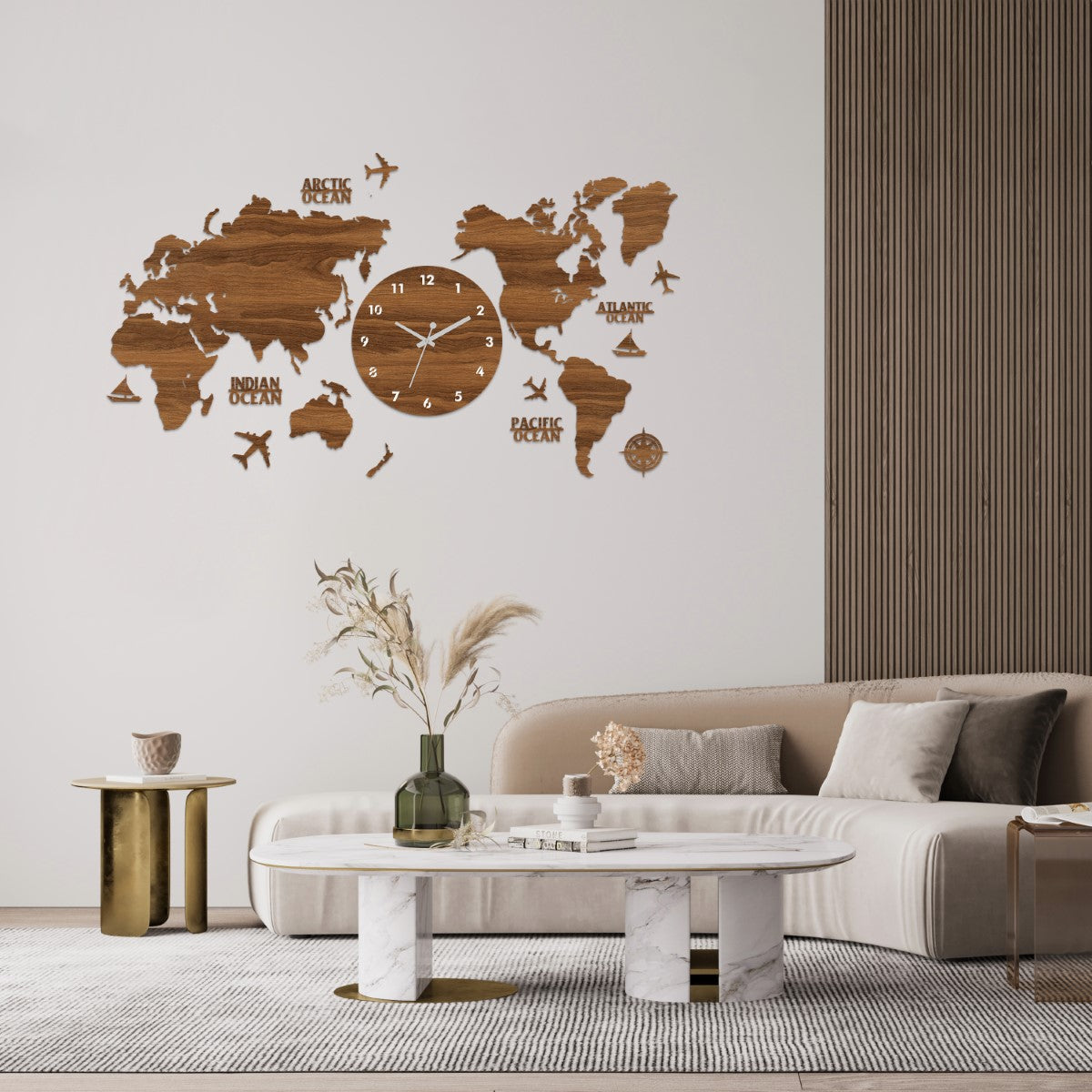 Wooden World Map Clock