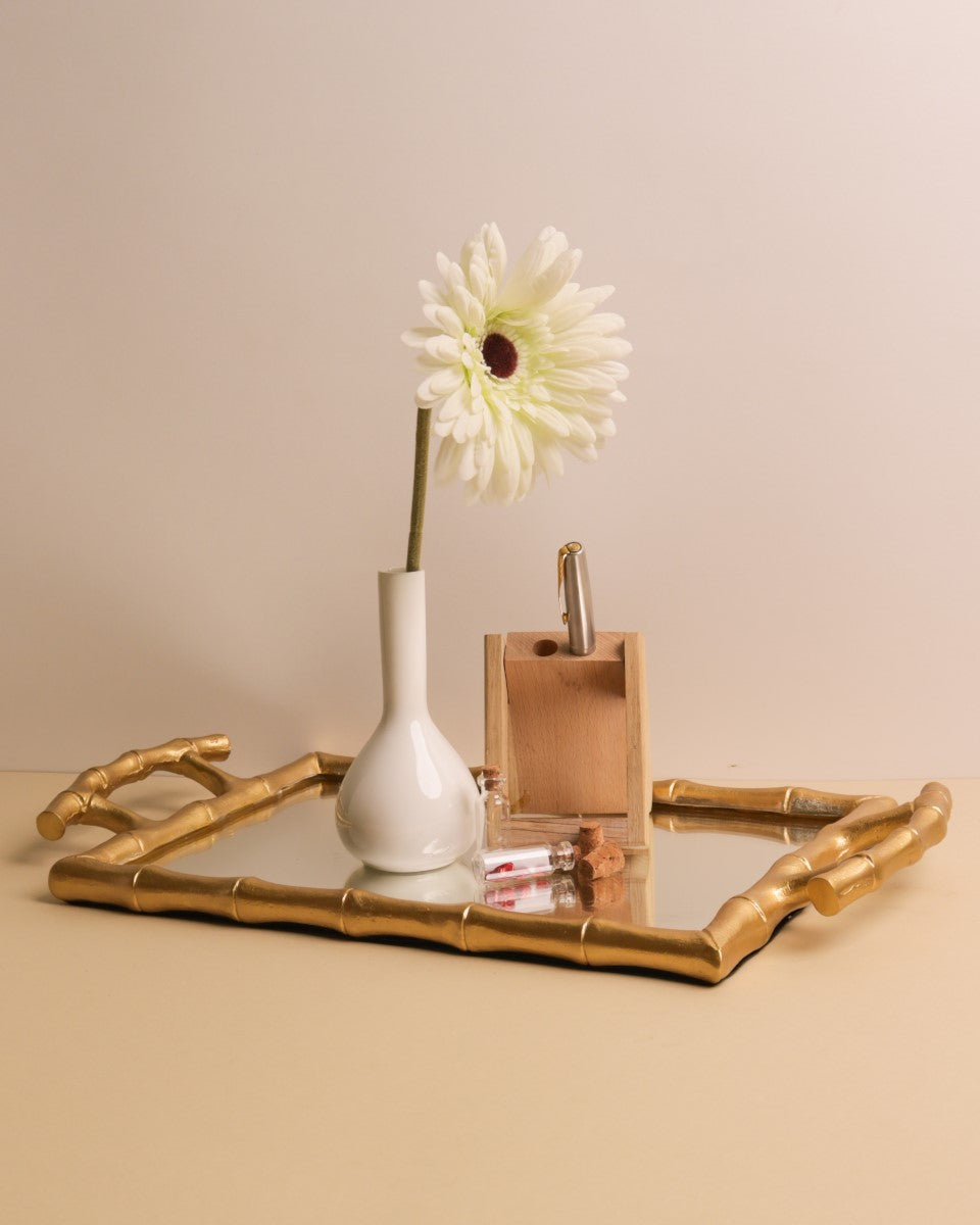 Bamboo Designed Mirror Vanity Tray