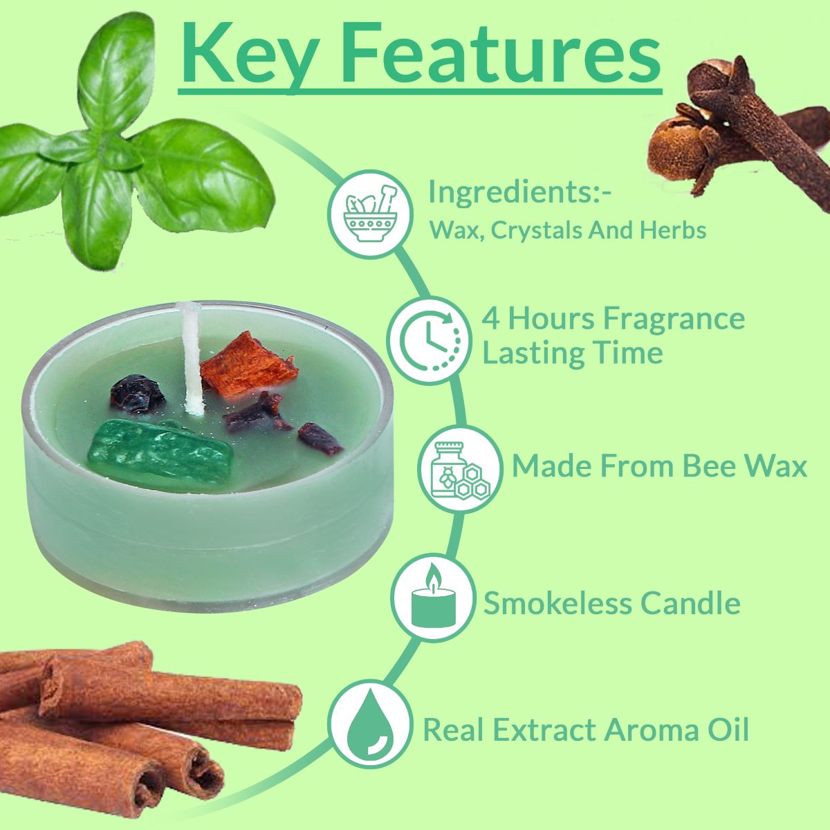 Basil Scented Bee's Wax Tea Light Candles (Set of 10)