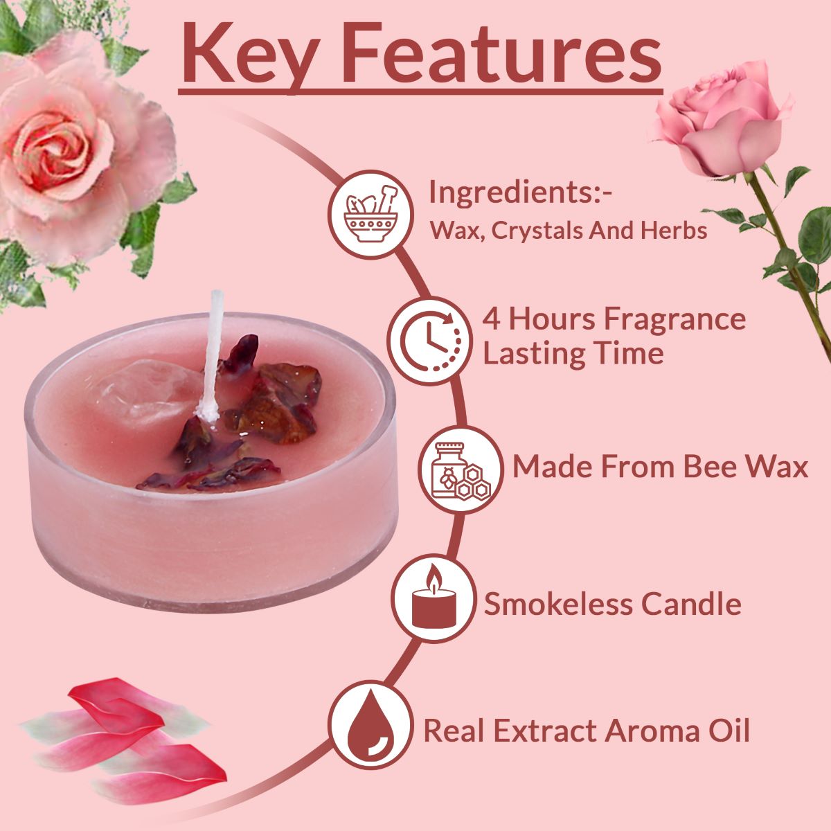 Rose Scented Bee's Wax Tea Light Candles (Set of 10)
