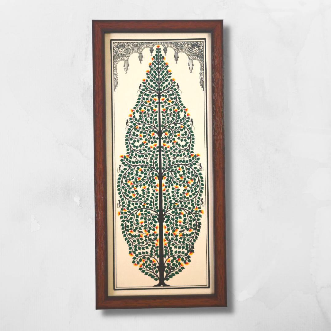 Green Tree of Life Tussar Silk Picture Frame | Pattachitra Painting