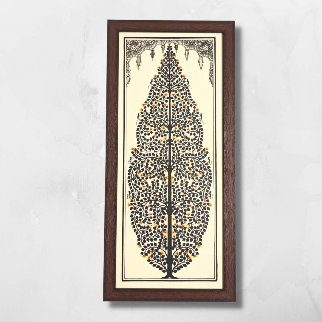Black Tree of Life Tussar Silk Picture Frame | Pattachitra Painting