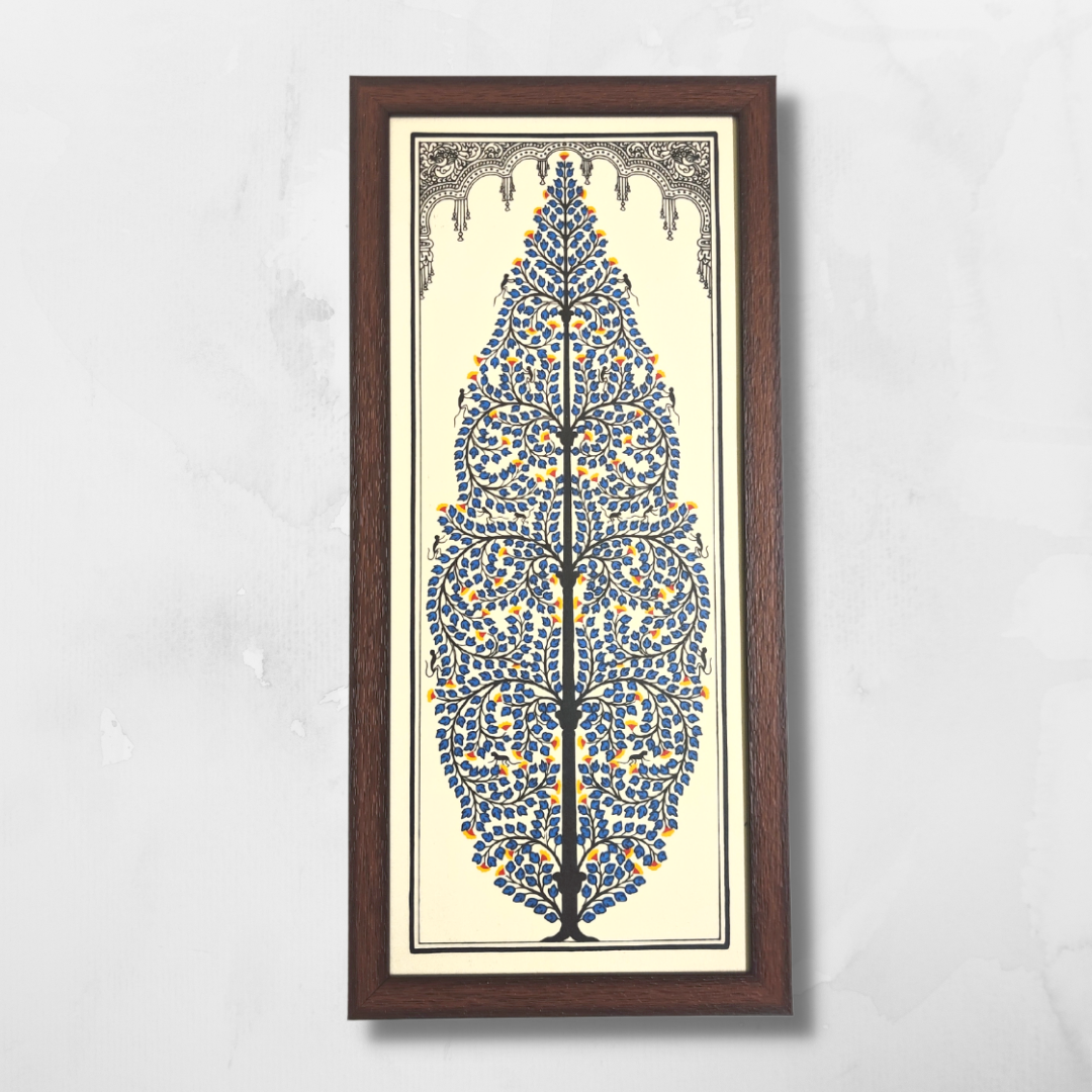 Blue Tree of Life Tussar Silk Picture Frame | Pattachitra Painting