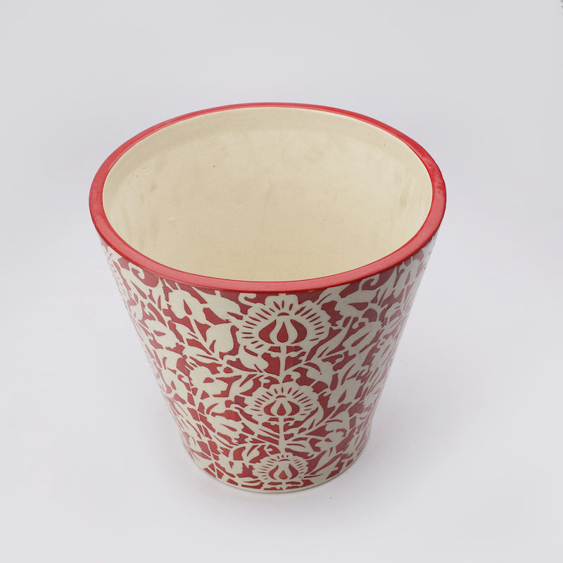 Red & White Floral Ceramic Planter
