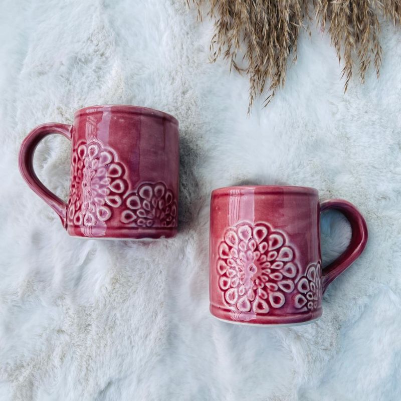 Large Flower Embossed Mugs