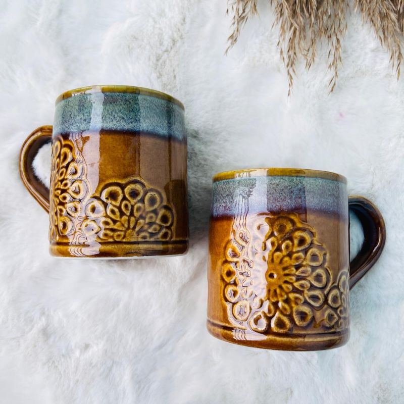 Large Flower Embossed Mugs