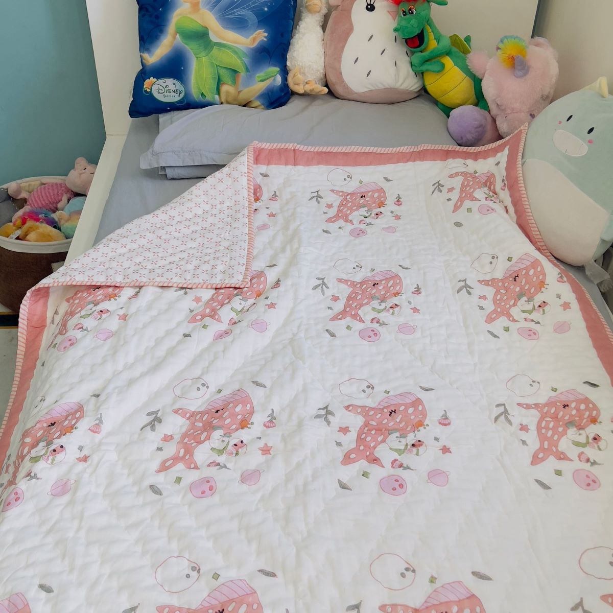 Pink Dolphin Mulmul Baby Quilt