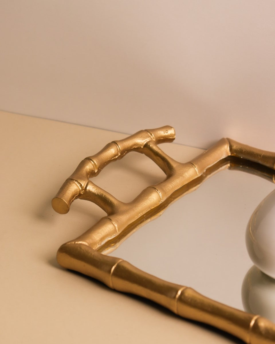 Bamboo Designed Mirror Vanity Tray