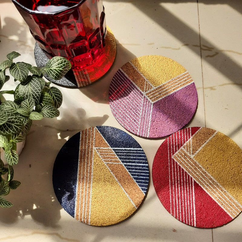 Colour-Blocked Cork Coasters (Set of 4)
