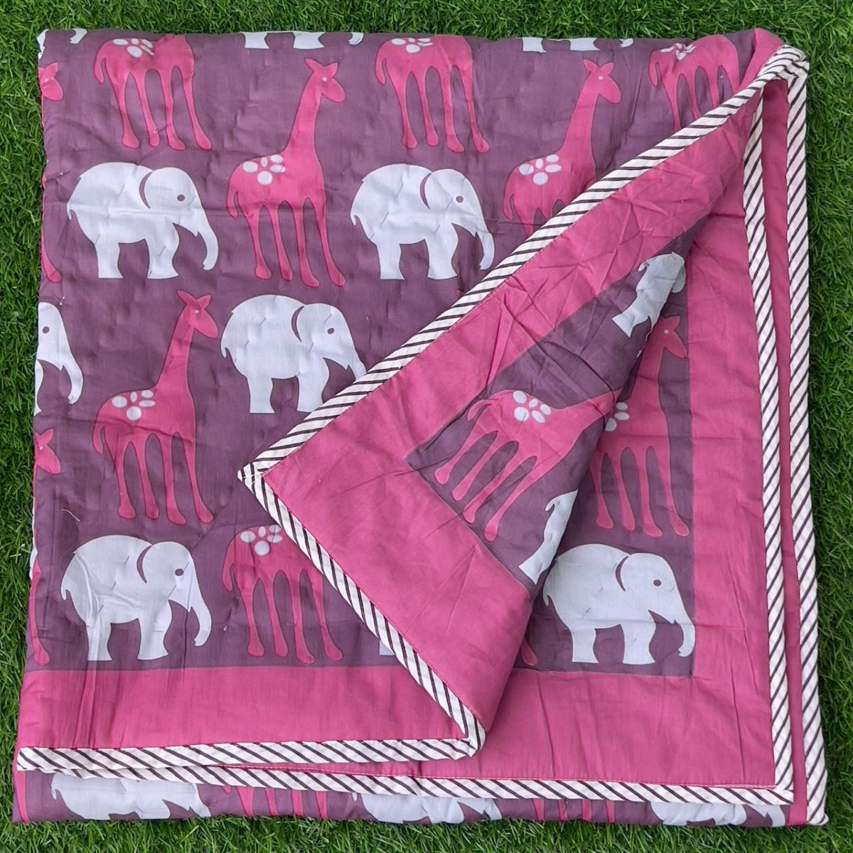 Purple & Pink Animal Mulmul Baby Quilt