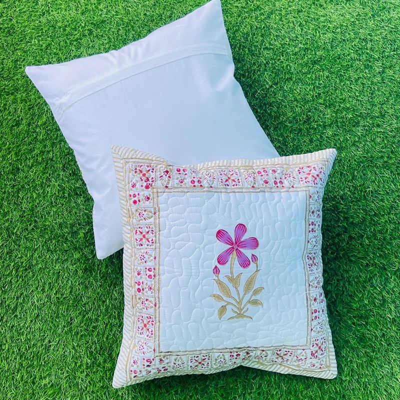 Quilted Floral Cotton Cushion Covers (Set of 2)