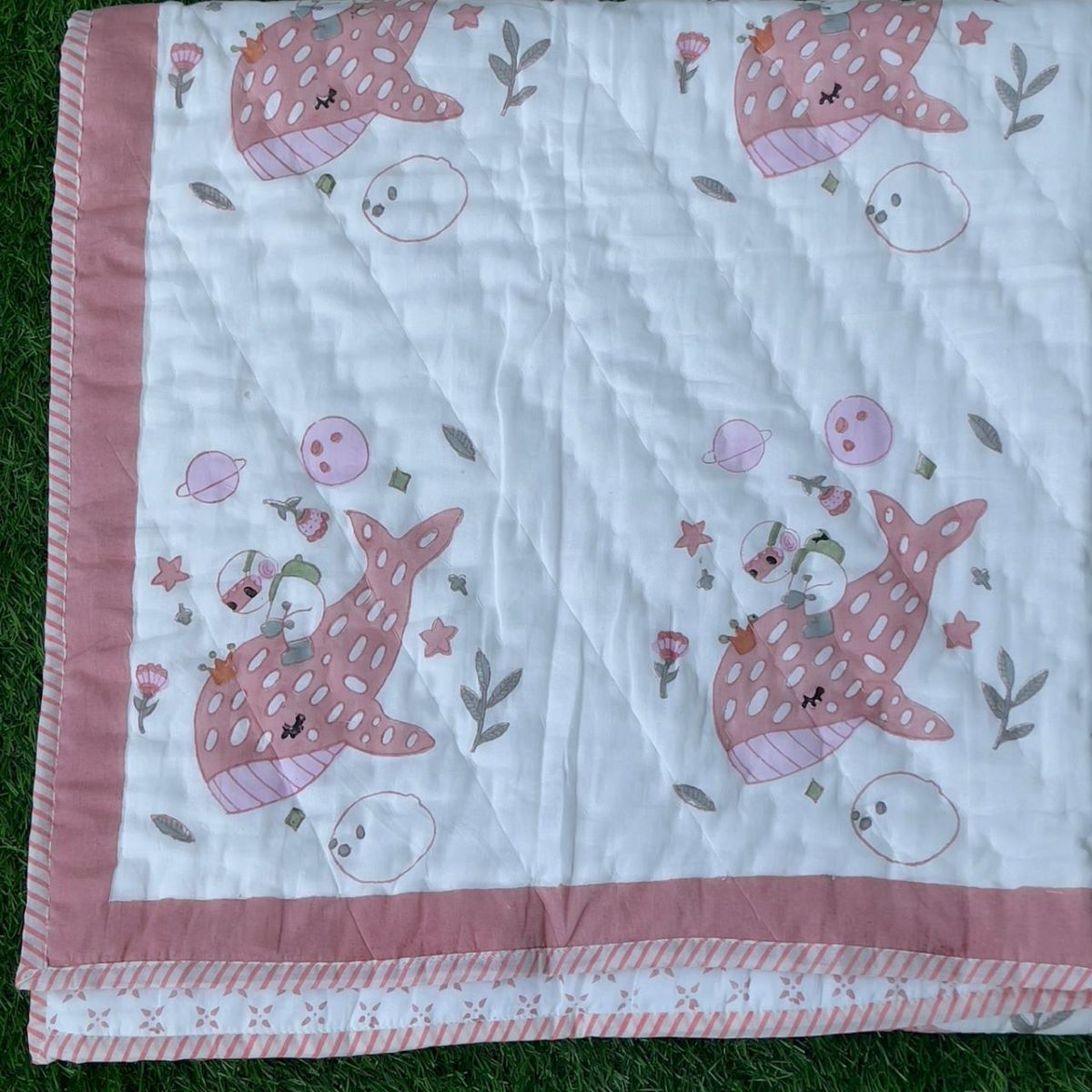 Pink Dolphin Mulmul Baby Quilt