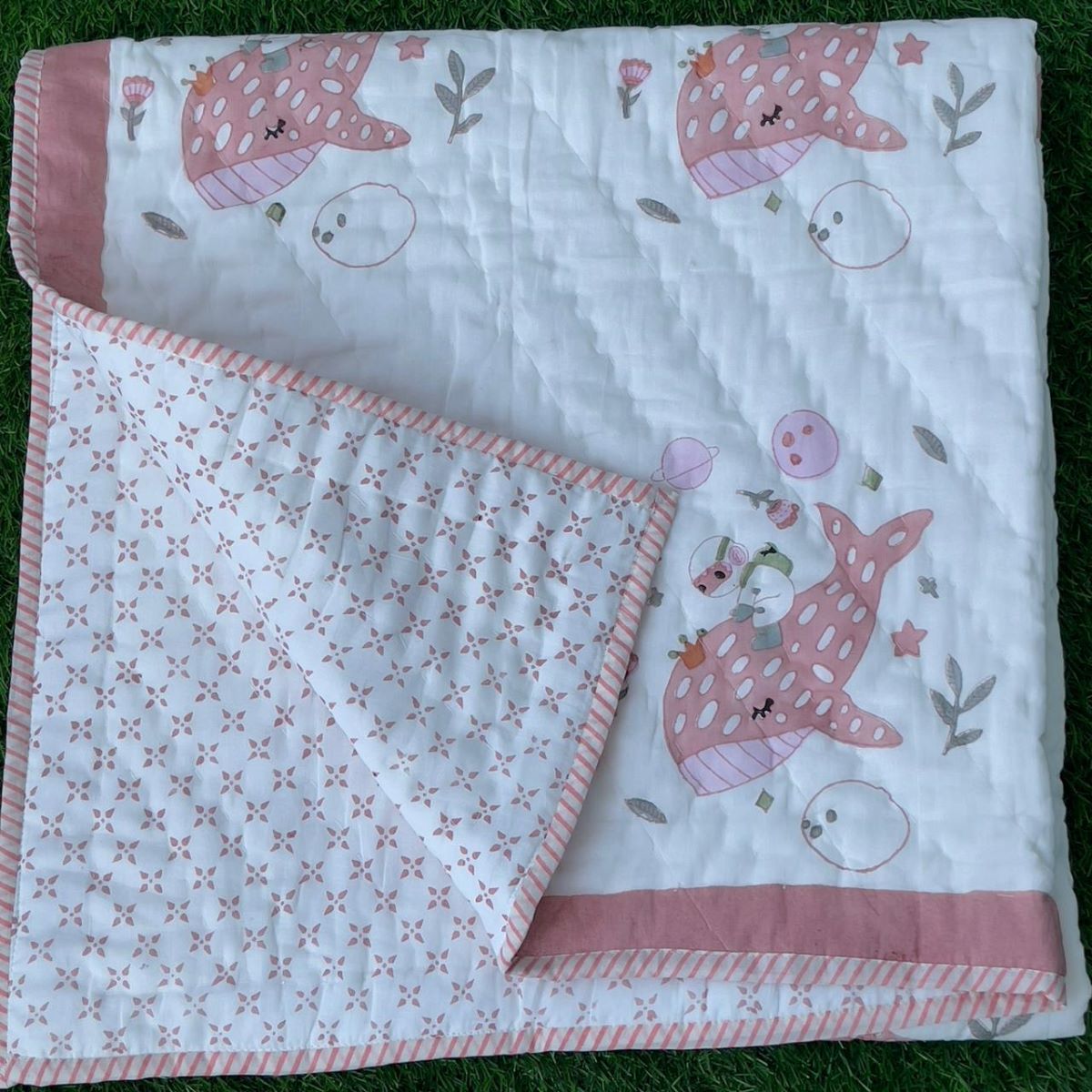 Pink Dolphin Mulmul Baby Quilt