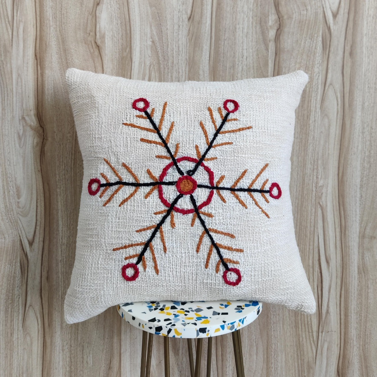 Snowflake Hand Embroidered Cushion Cover