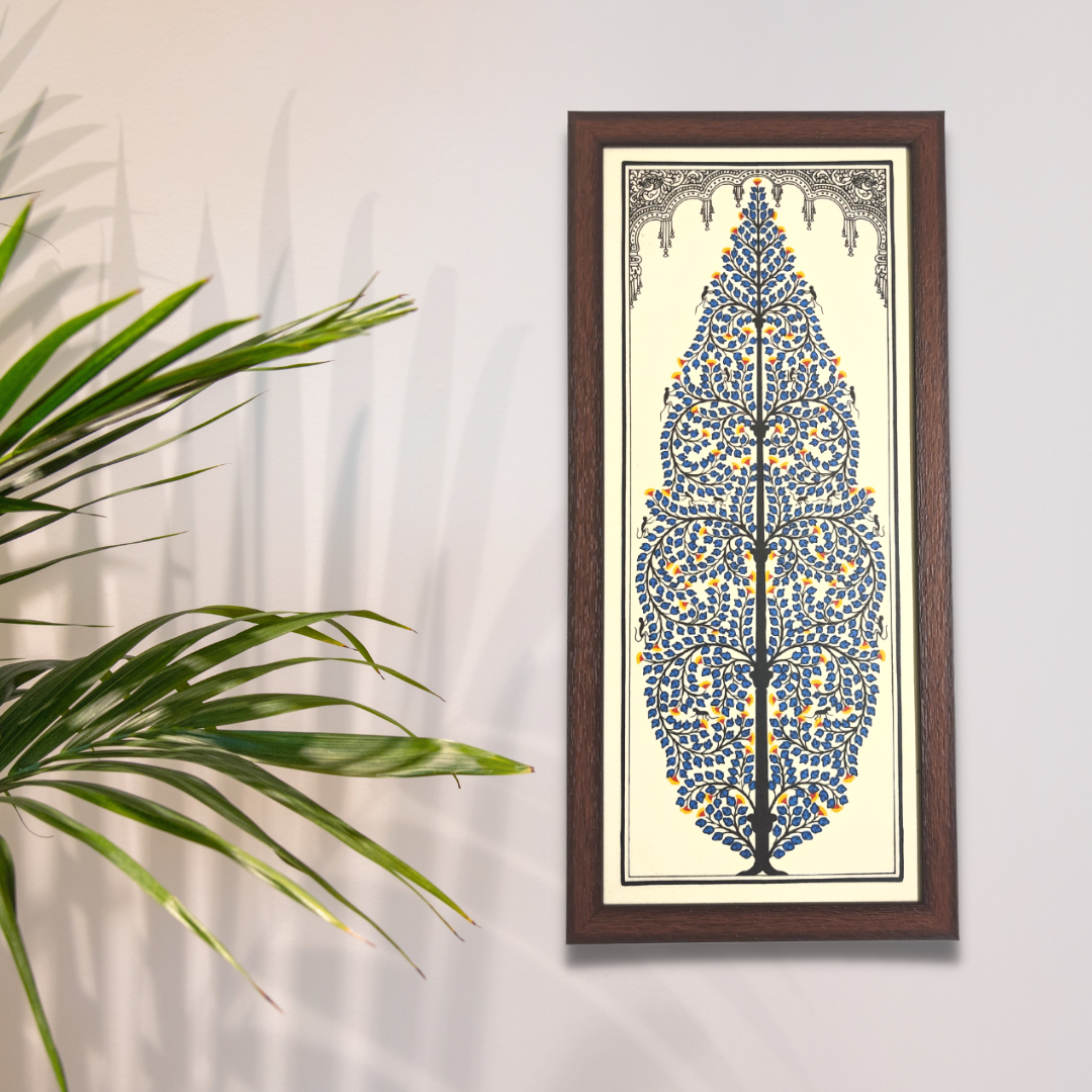 Blue Tree of Life Tussar Silk Picture Frame | Pattachitra Painting