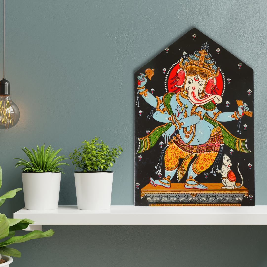 Hand-Painted Dancing Ganesha Wall Plate
