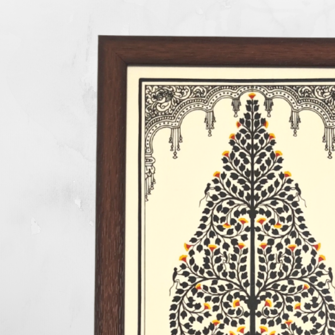 Black Tree of Life Tussar Silk Picture Frame | Pattachitra Painting