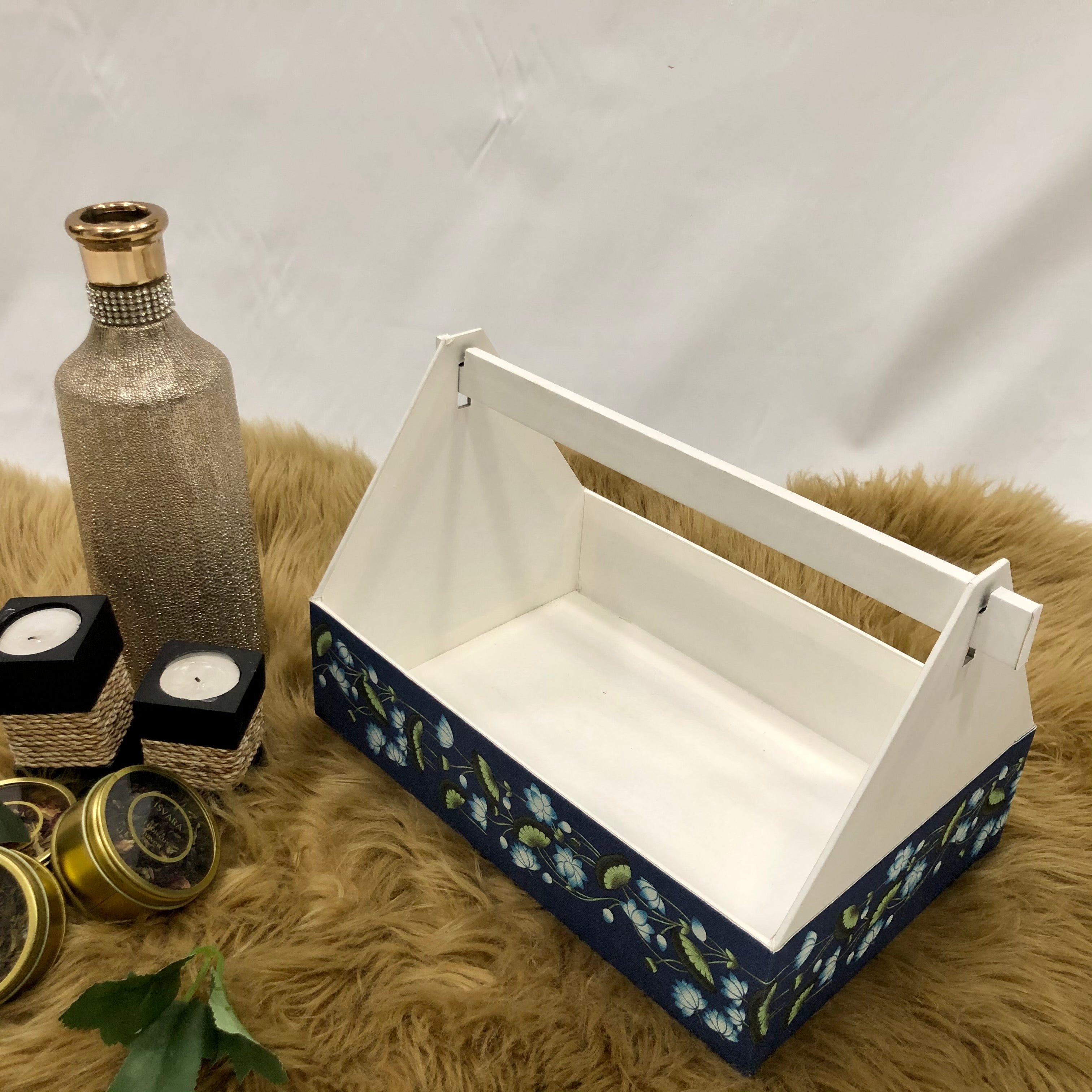 Pearl Blue Pichwai Hamper Basket