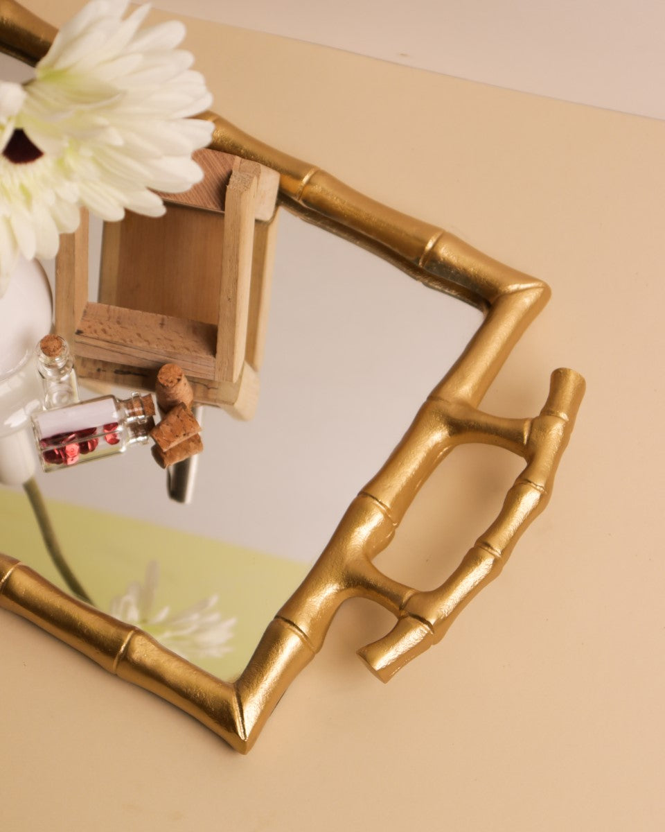 Bamboo Designed Mirror Vanity Tray