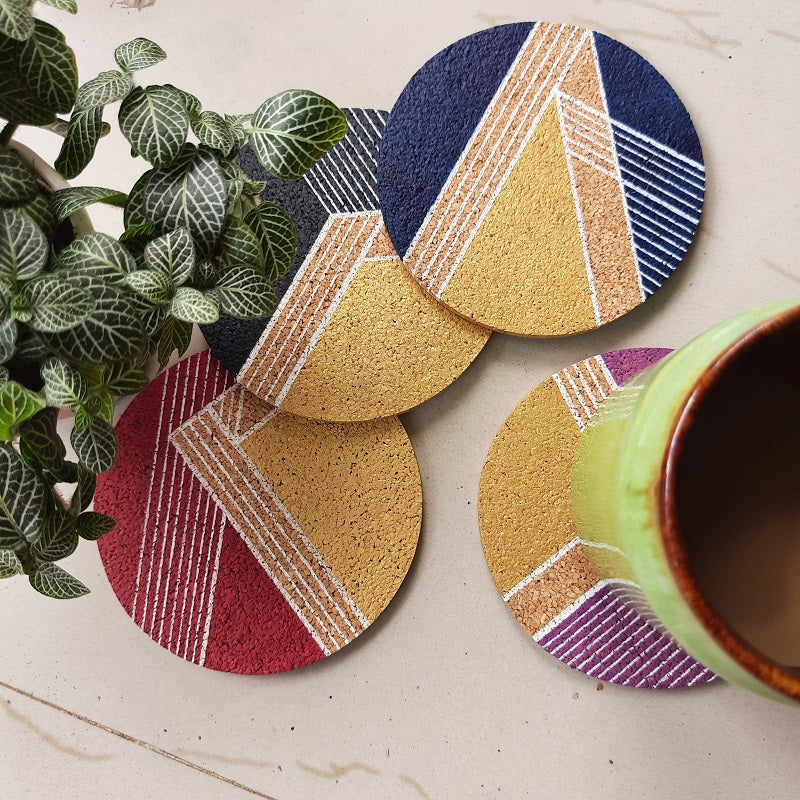 Colour-Blocked Cork Coasters (Set of 4)
