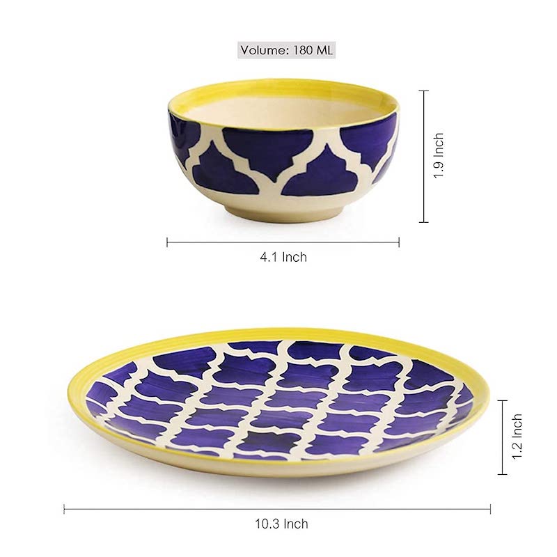Handcrafted Blue Moroccan Plates & Bowls (Pack of 4)
