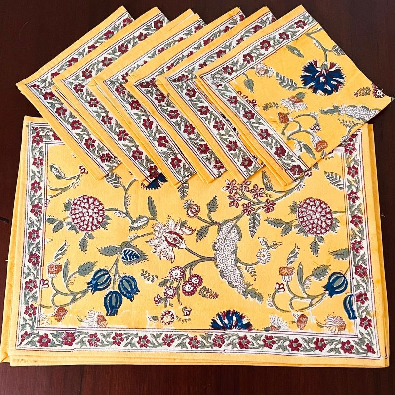 Cotton Floral Table Mats & Napkin Sets (Pack of 6)