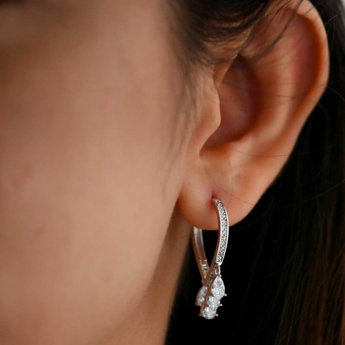 AD Studded Beautiful Silver Earrings