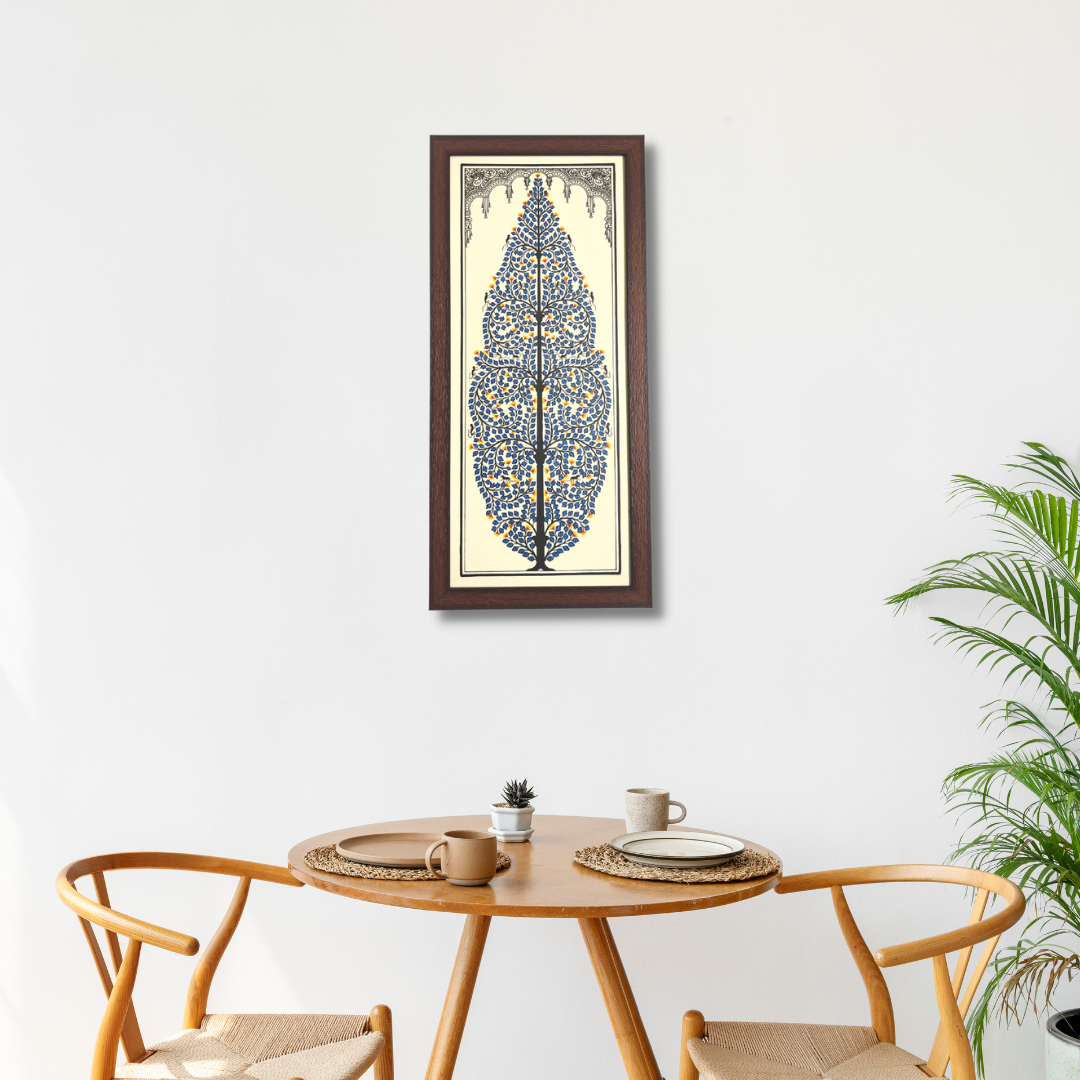 Blue Tree of Life Tussar Silk Picture Frame | Pattachitra Painting
