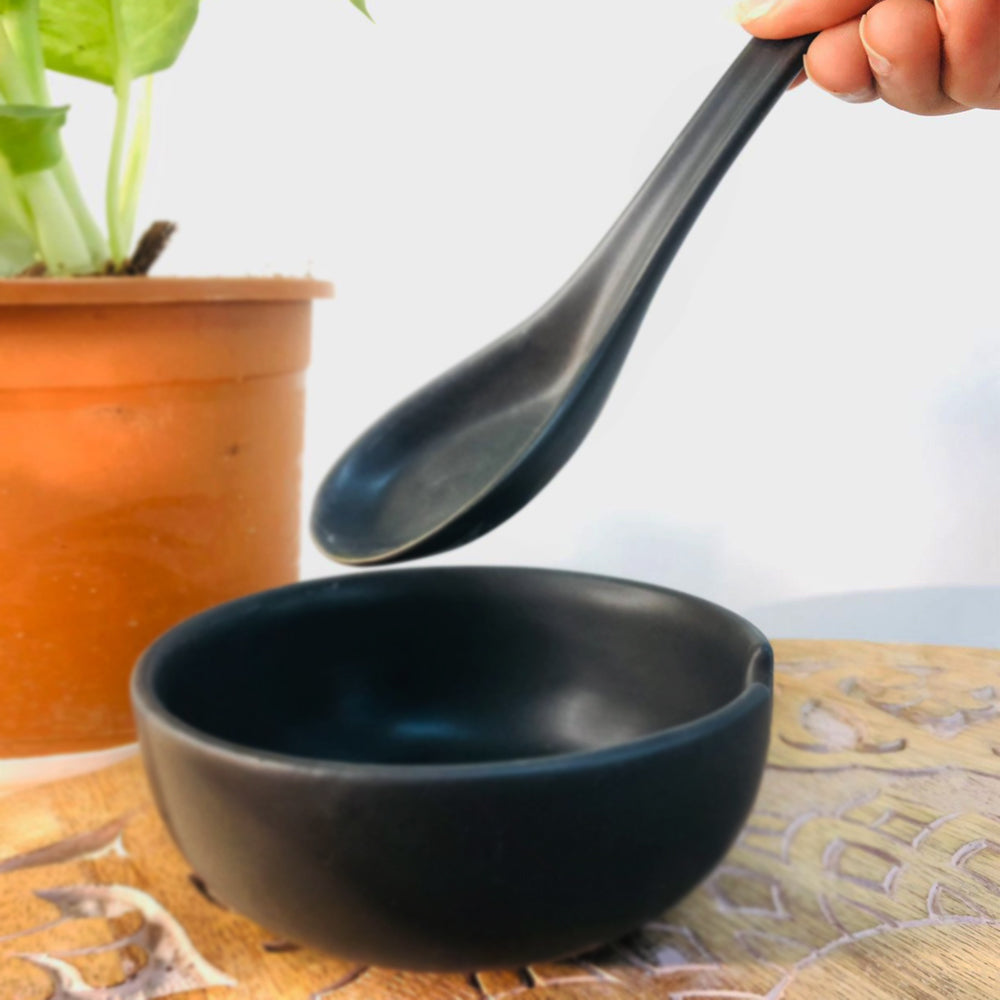 Handmade Ceramic Soup Bowl with Spoon (Set of 4)
