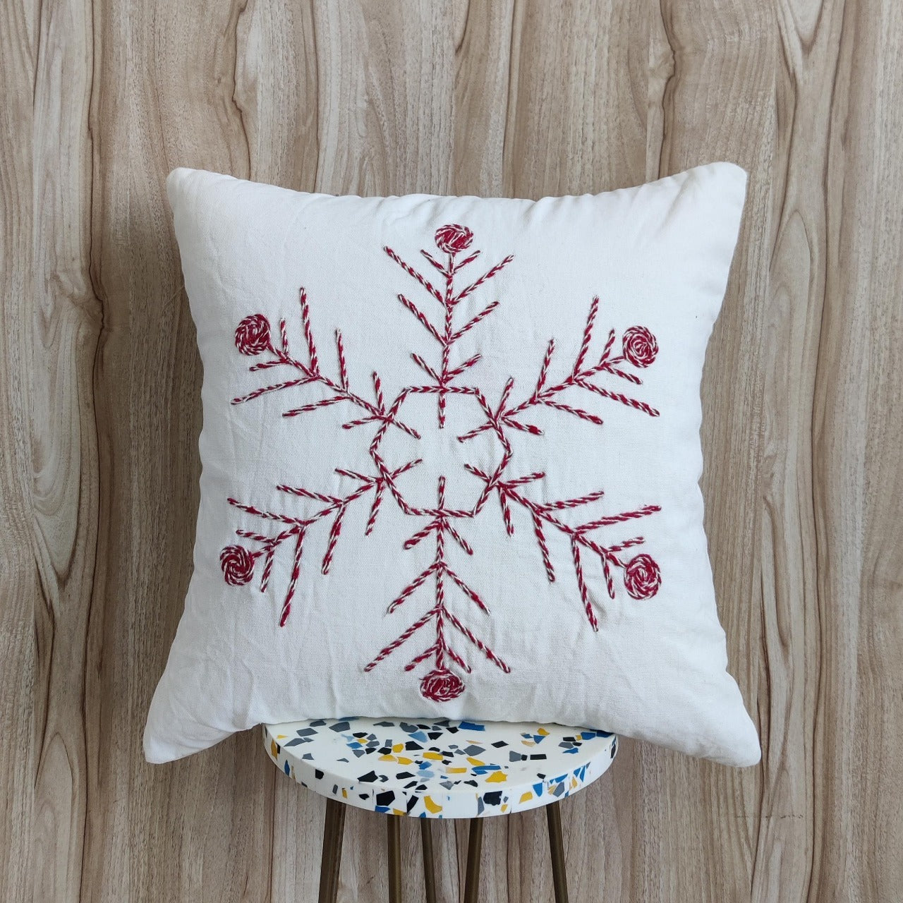 Snowflake Hand Embroidered Cushion Cover