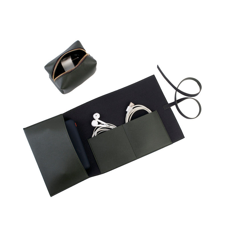 Bottle Green Rexine Wire Organizer & Pouch Set
