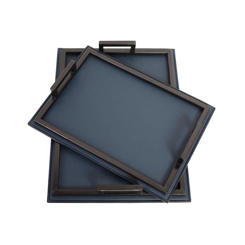 Deep Blue Rexine Serving Trays (Set of 2)