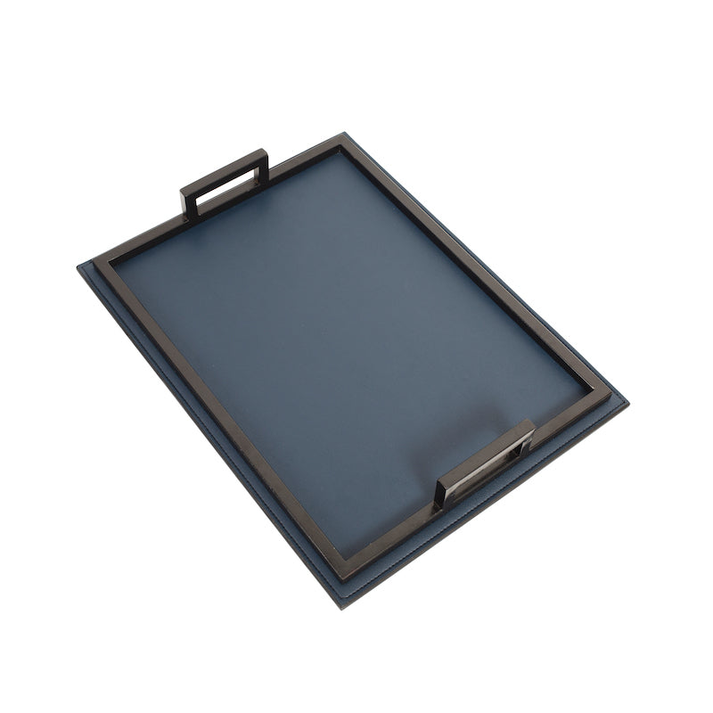 Deep Blue Rexine Serving Trays (Set of 2)