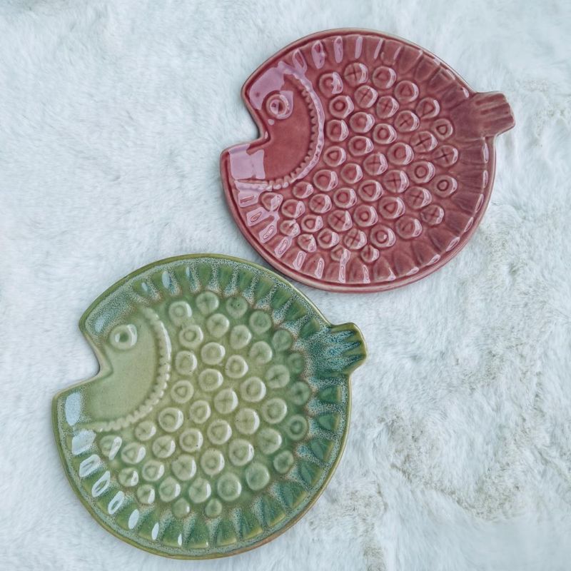Fish Snack Plate with Dip Bowls