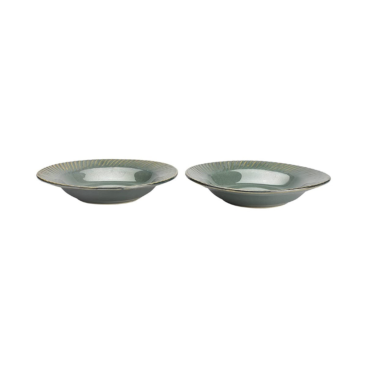 Green Ceramic Hand-Painted Pasta/Soup/Snack Plate (Set of 2)