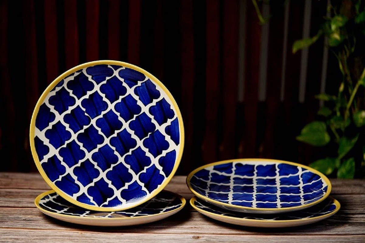 Moroccan Handpainted Ceramic Dinner Plates (Pack of 4)
