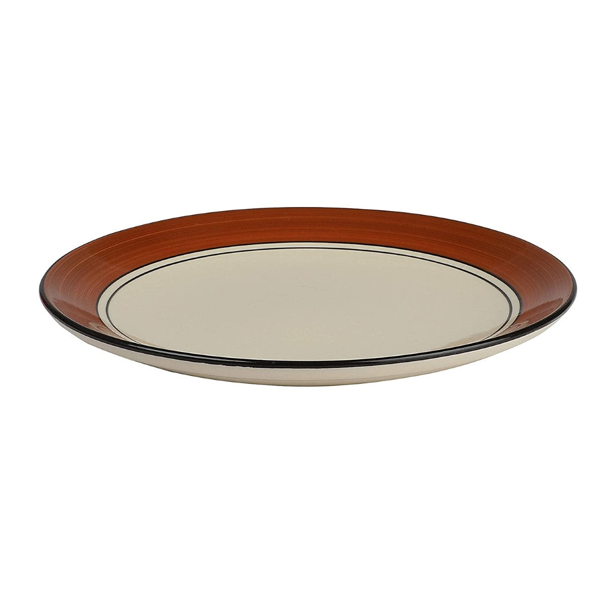 Cream & Brown Handpainted Ceramic Dinner Plates (Set of 2)