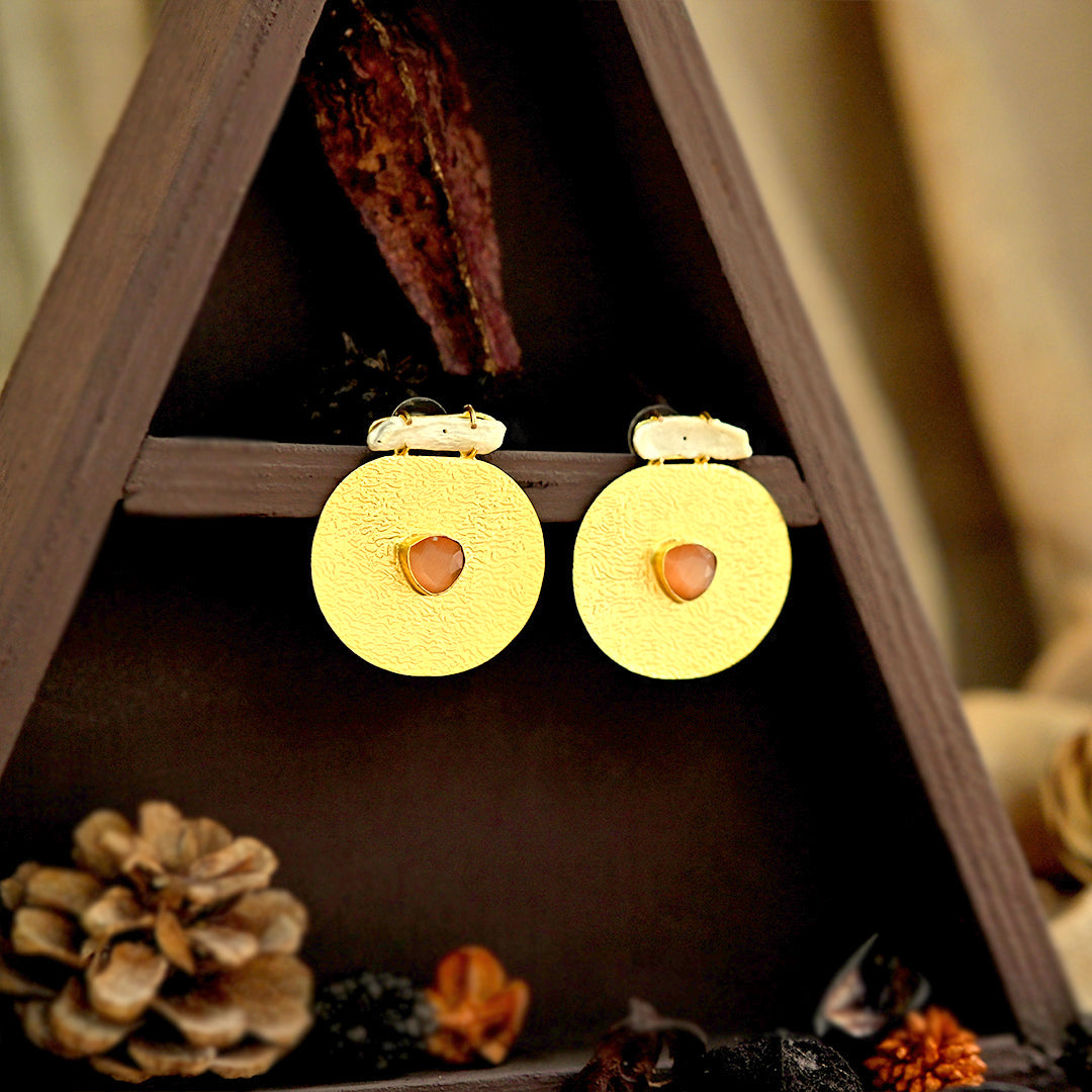 Sphere Shape Stone Studded Earring (Red/Teal)