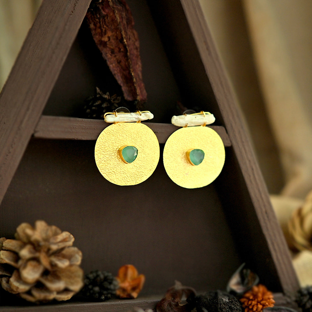 Sphere Shape Stone Studded Earring (Red/Teal)