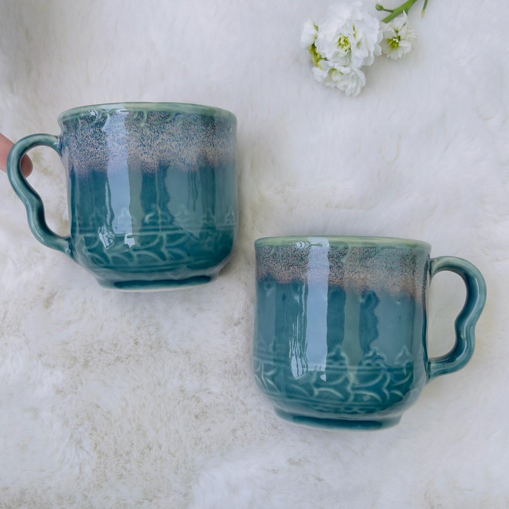 Teal Green Luxury Tea Cups (Set of 2)